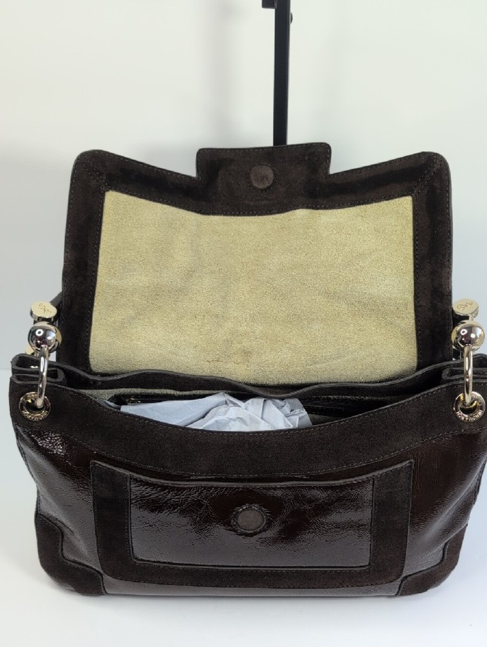 Anya Hindmarch Dark Brown Patent Leather And Suede Shoulder Bag - Picture 11 of 16